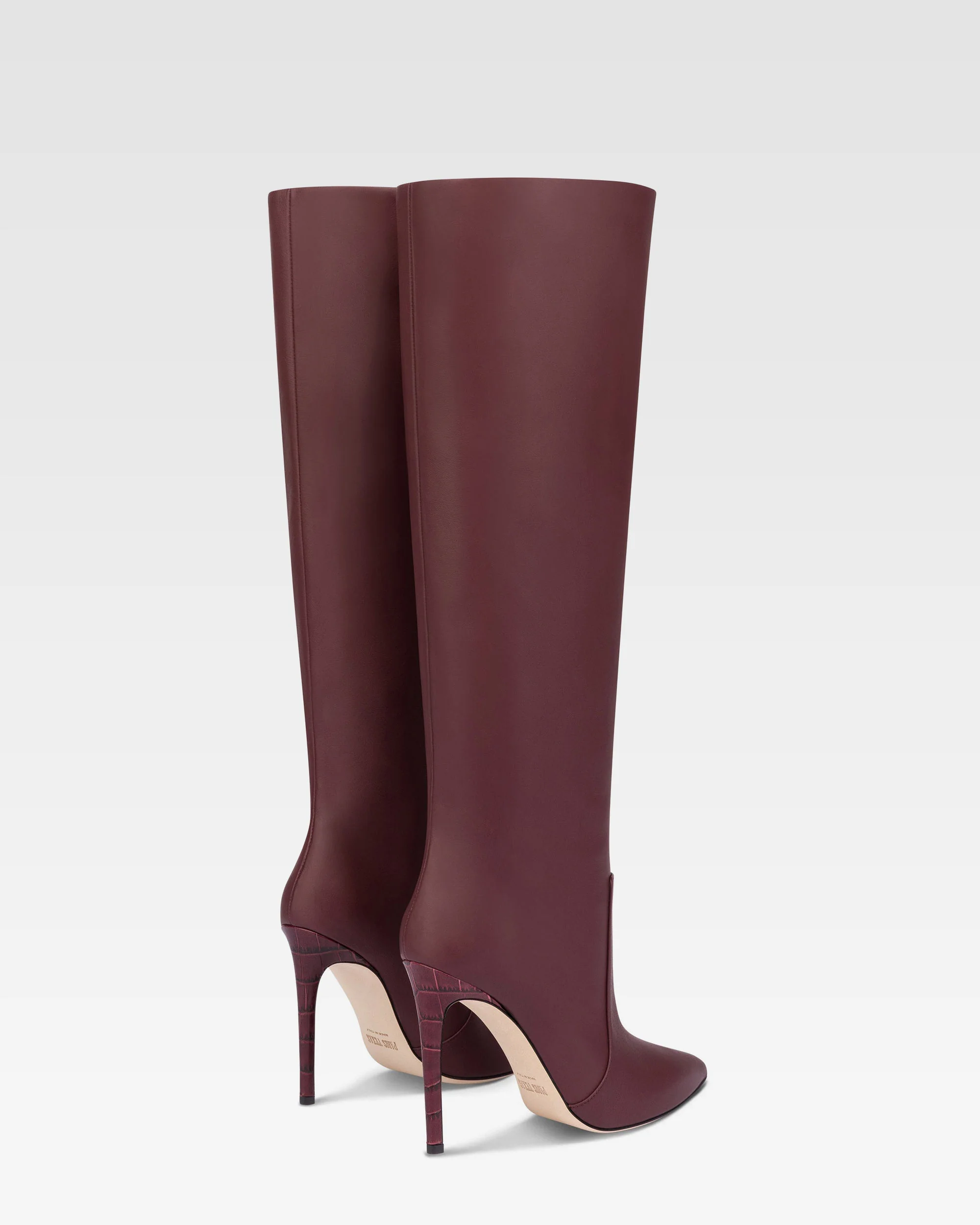 Pointed knee-high boots in smooth burgundy leather - Image 3