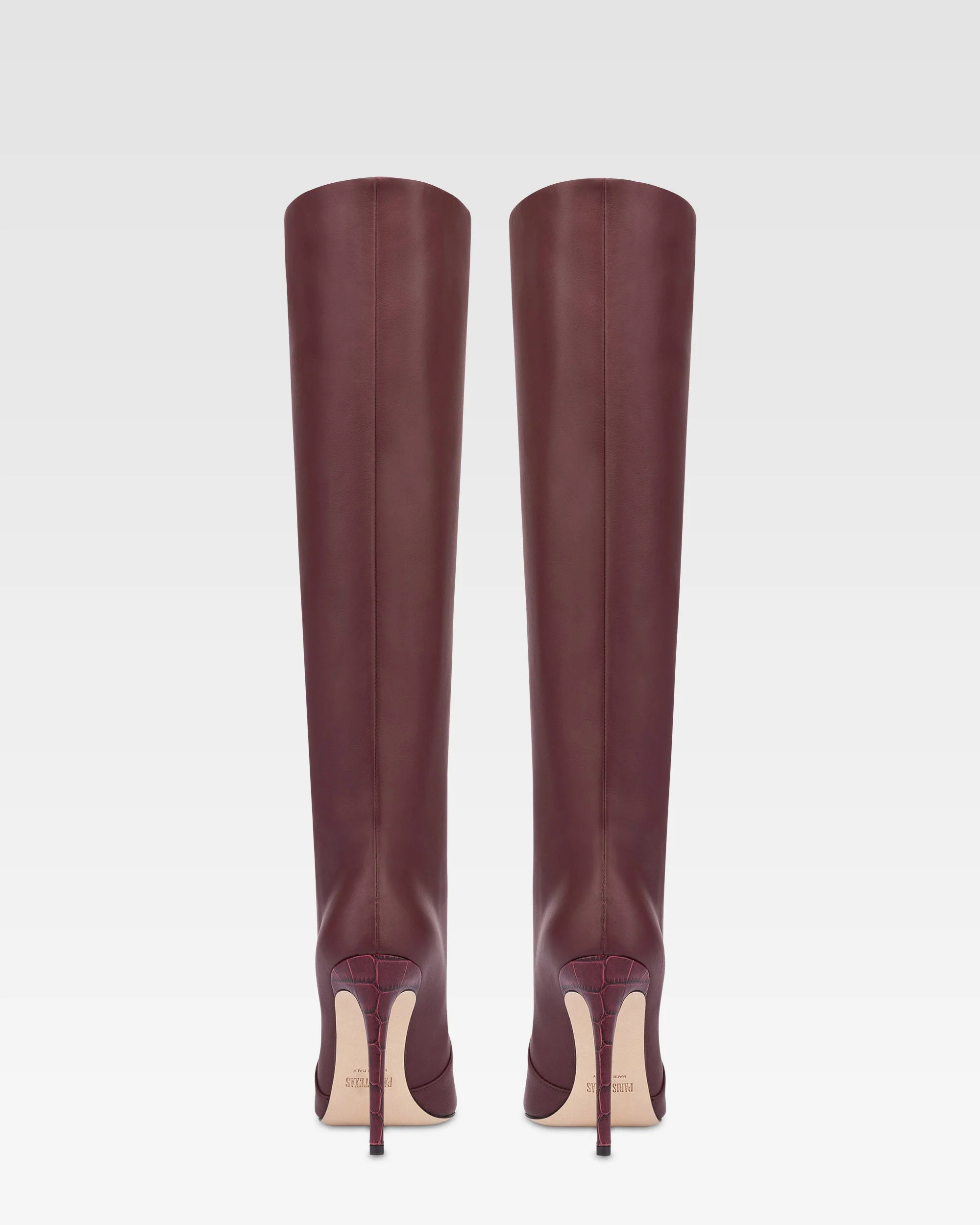 Pointed knee-high boots in smooth burgundy leather - Image 4