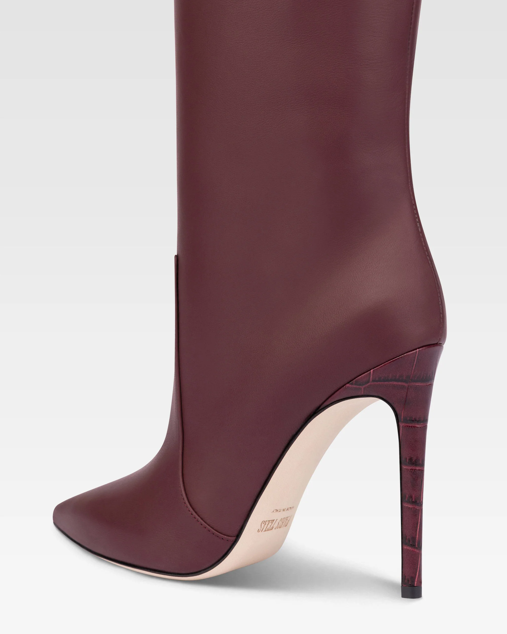 Pointed knee-high boots in smooth burgundy leather - Image 5