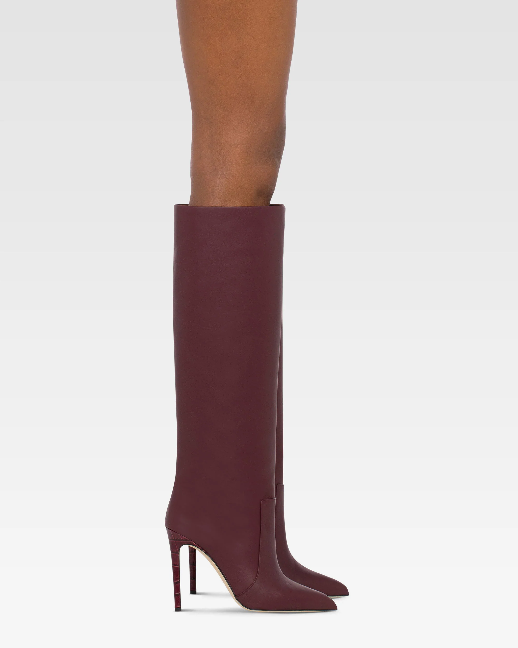 Pointed knee-high boots in smooth burgundy leather - Image 6