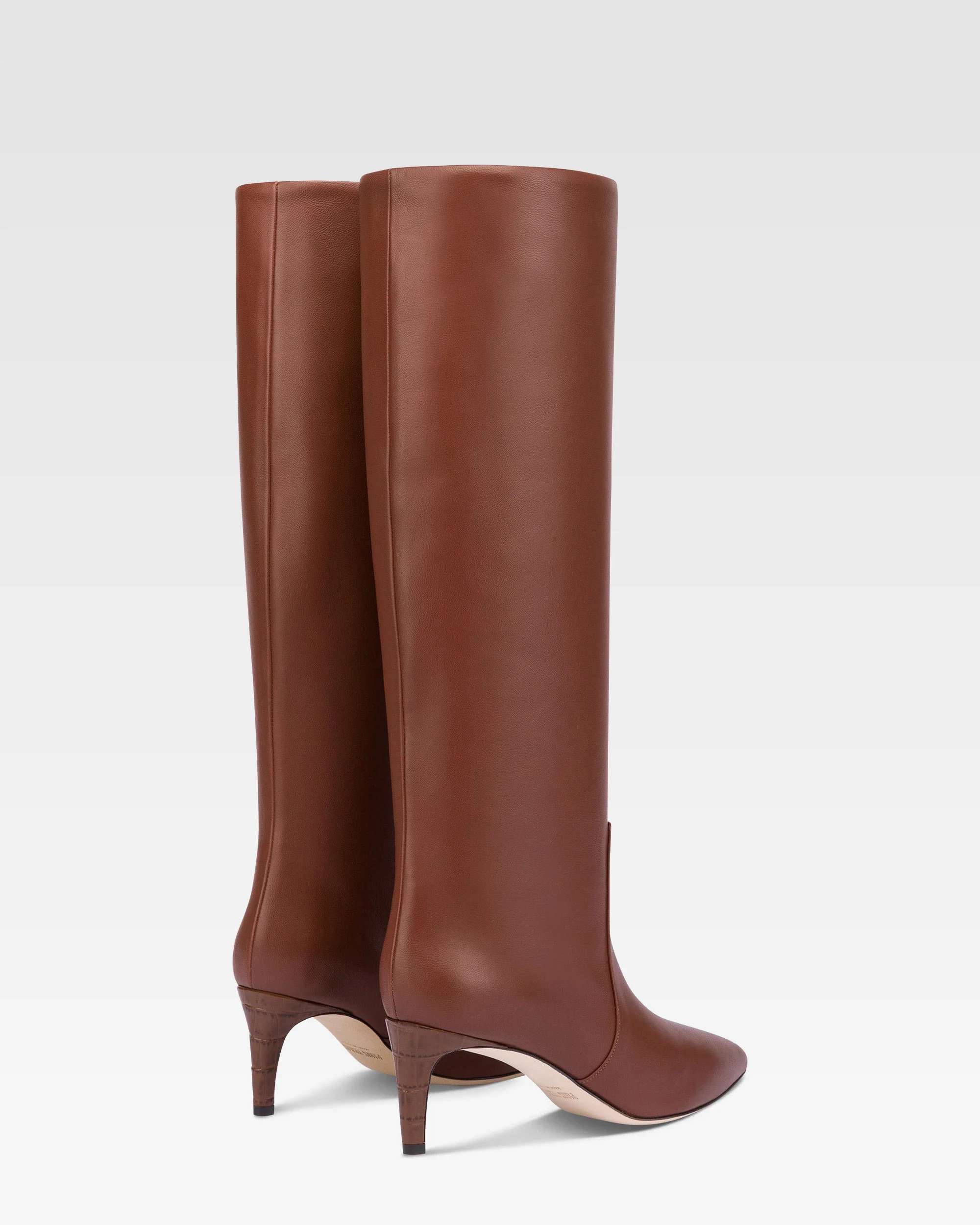 Pointed knee-high boots in smooth chocolate leather - Image 3