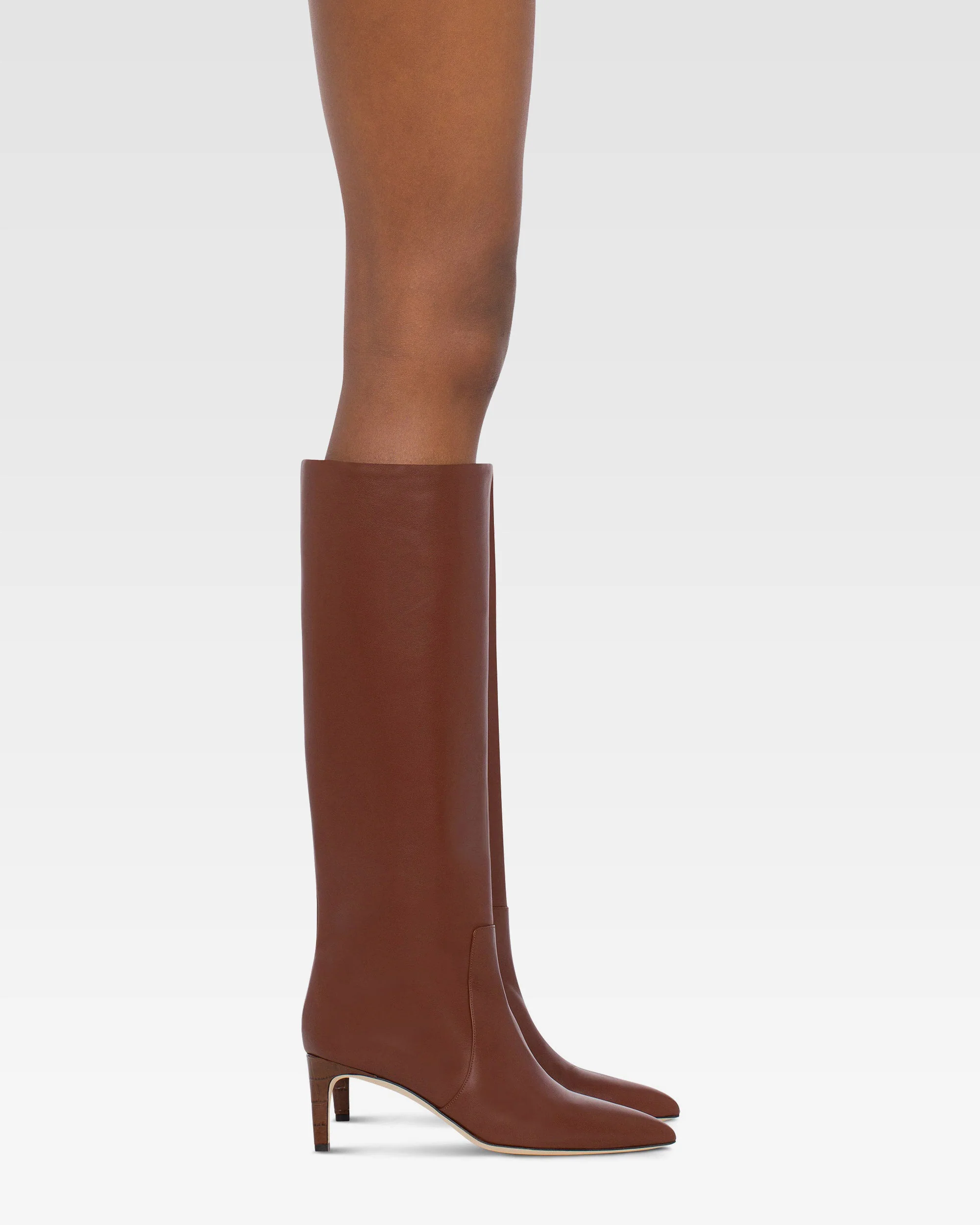 Pointed knee-high boots in smooth chocolate leather - Image 6