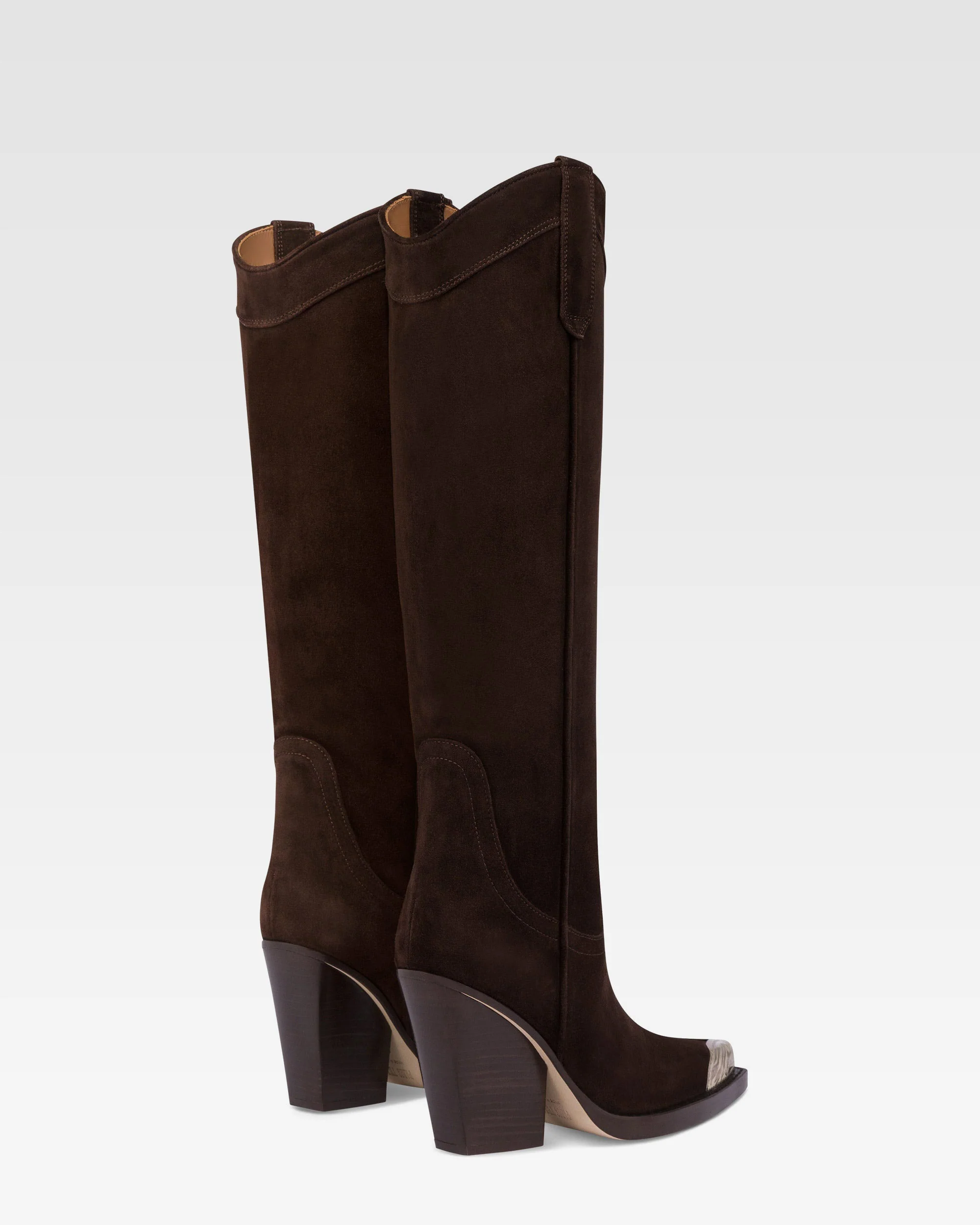 Pointed knee-high boots in smooth pepper suede leather - Image 3
