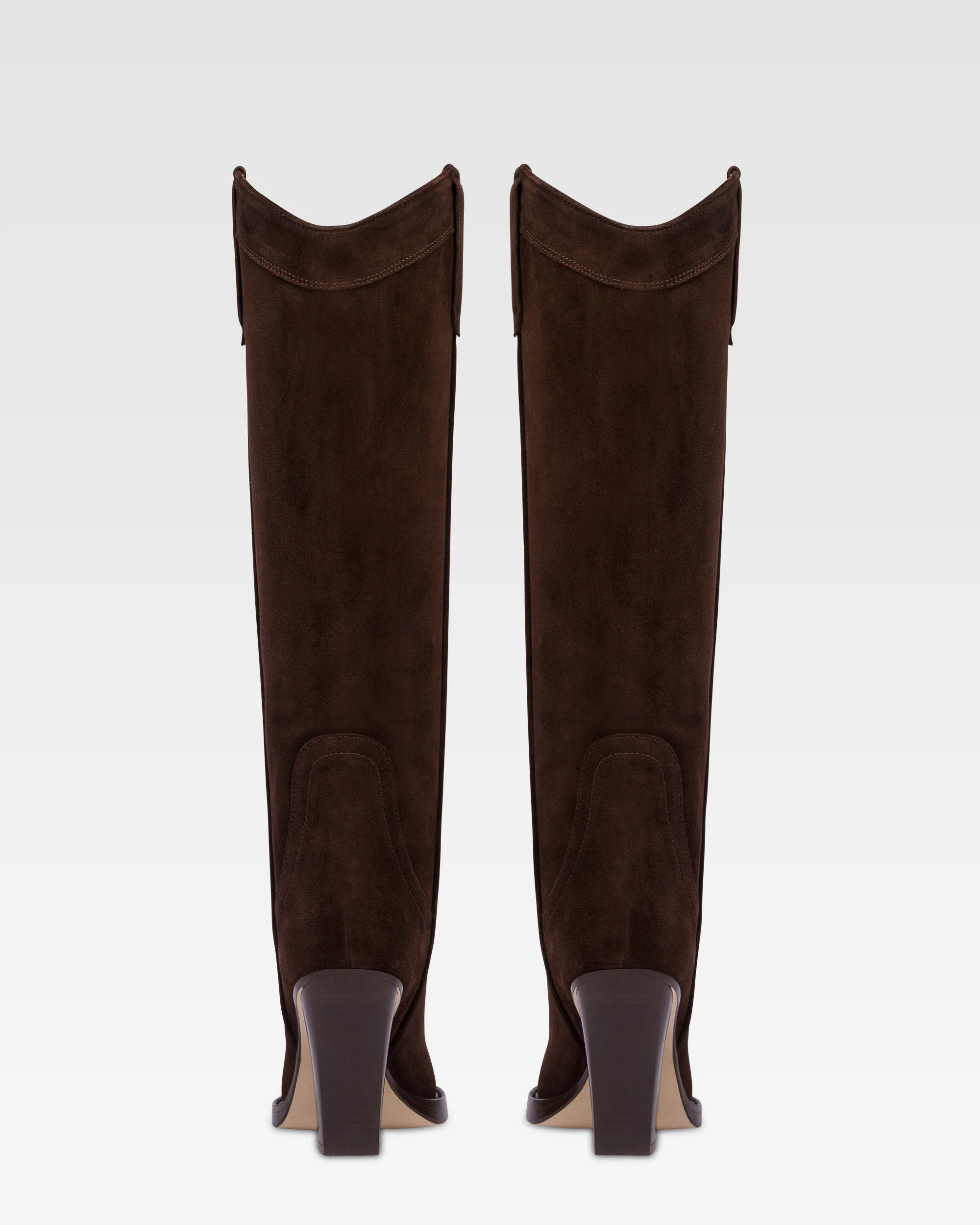 Pointed knee-high boots in smooth pepper suede leather - Image 4