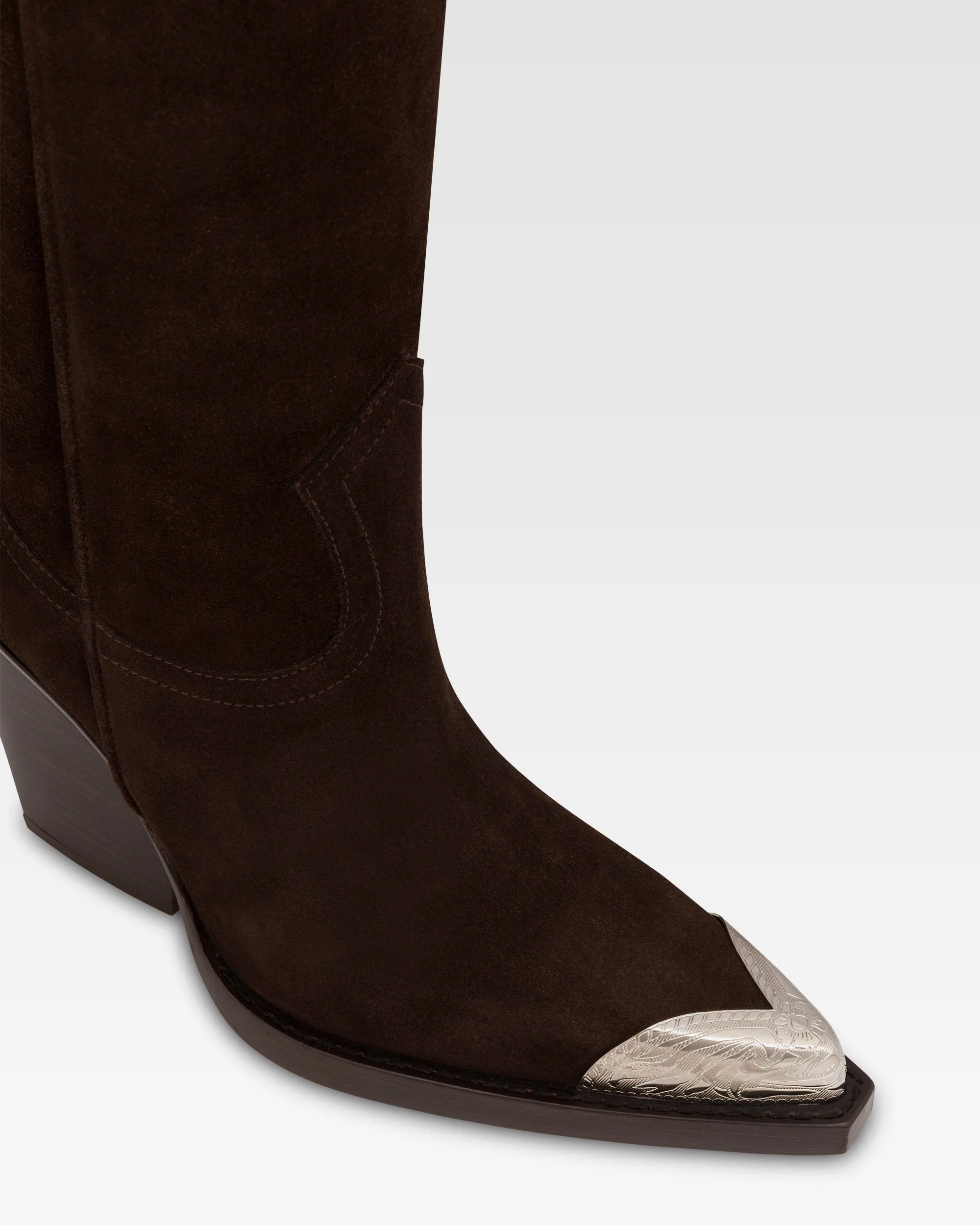 Pointed knee-high boots in smooth pepper suede leather - Image 5