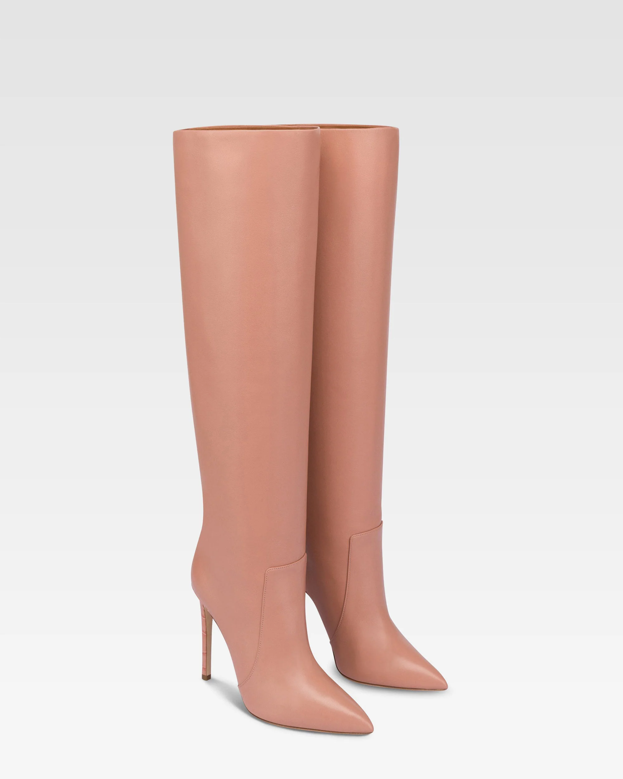 Pointed knee-high boots in smooth Texas pink leather - Image 2