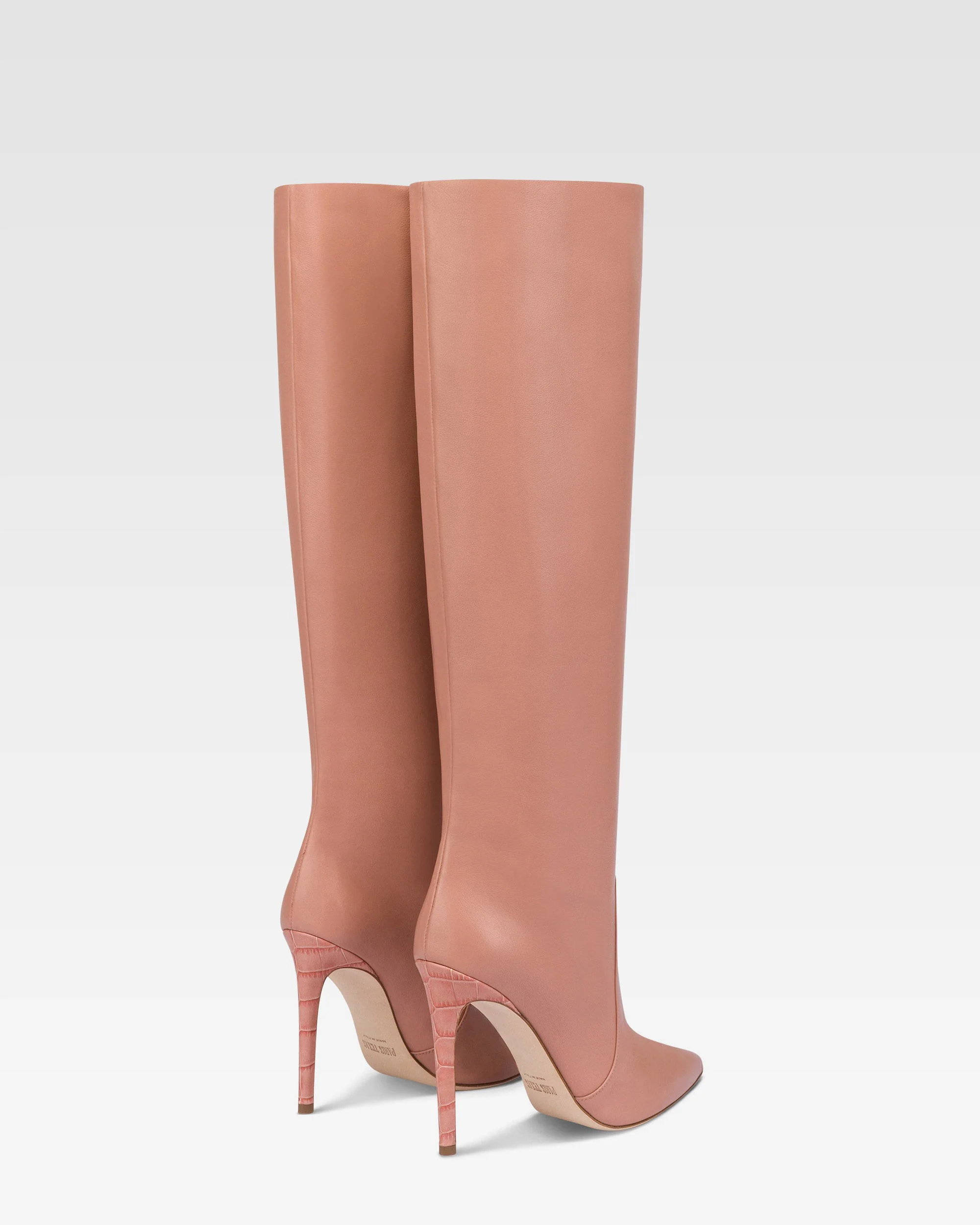 Pointed knee-high boots in smooth Texas pink leather - Image 3