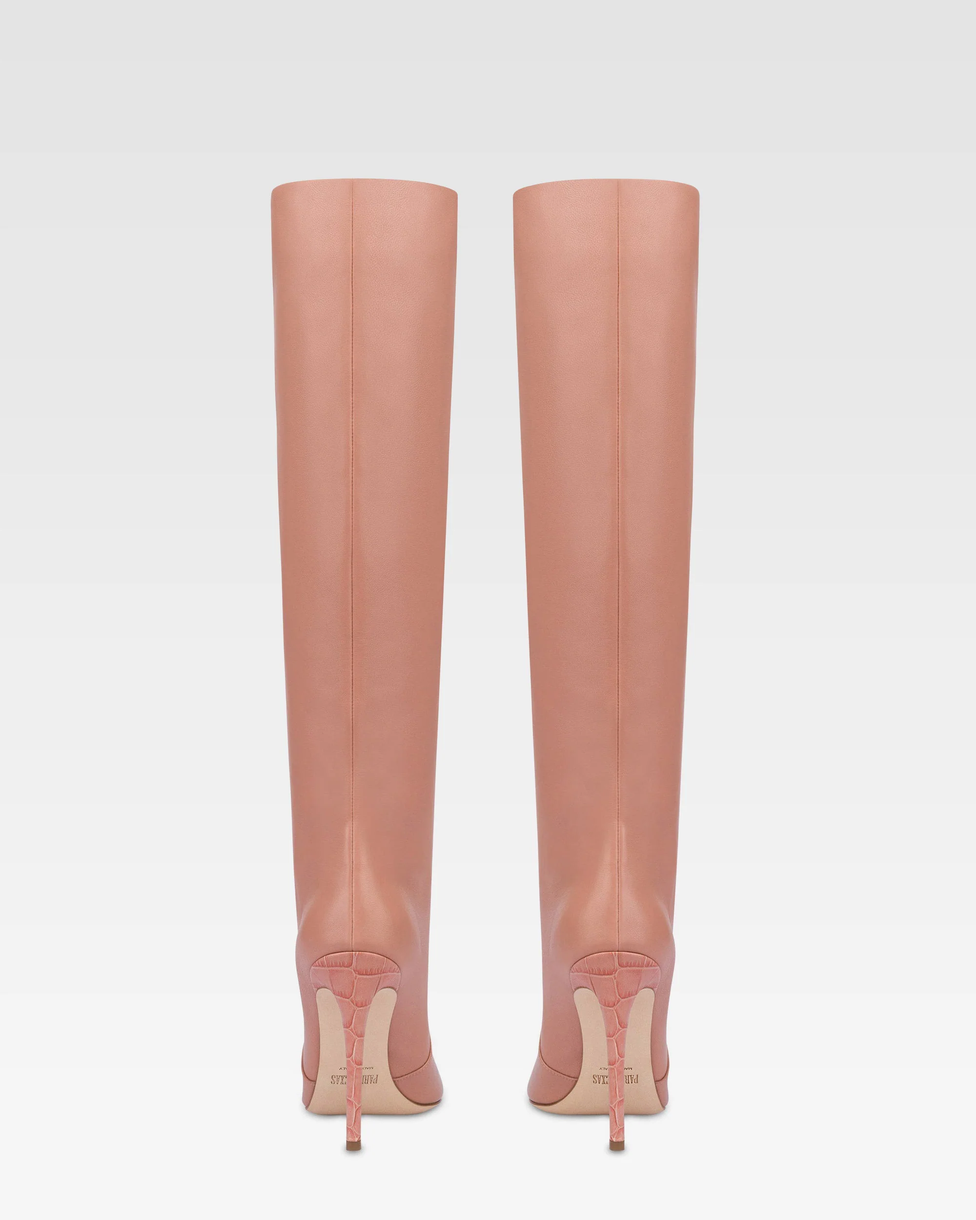 Pointed knee-high boots in smooth Texas pink leather - Image 4
