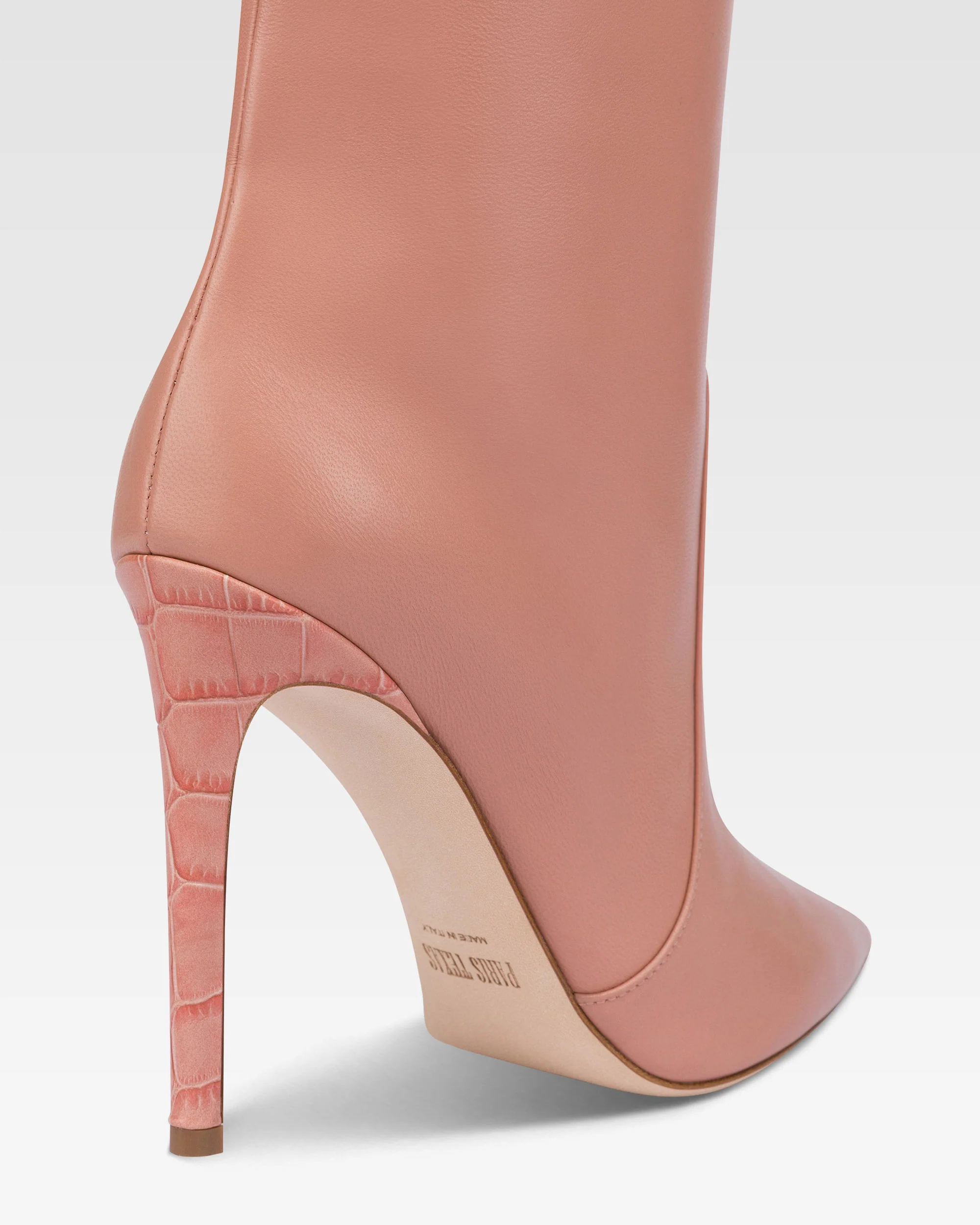 Pointed knee-high boots in smooth Texas pink leather - Image 5