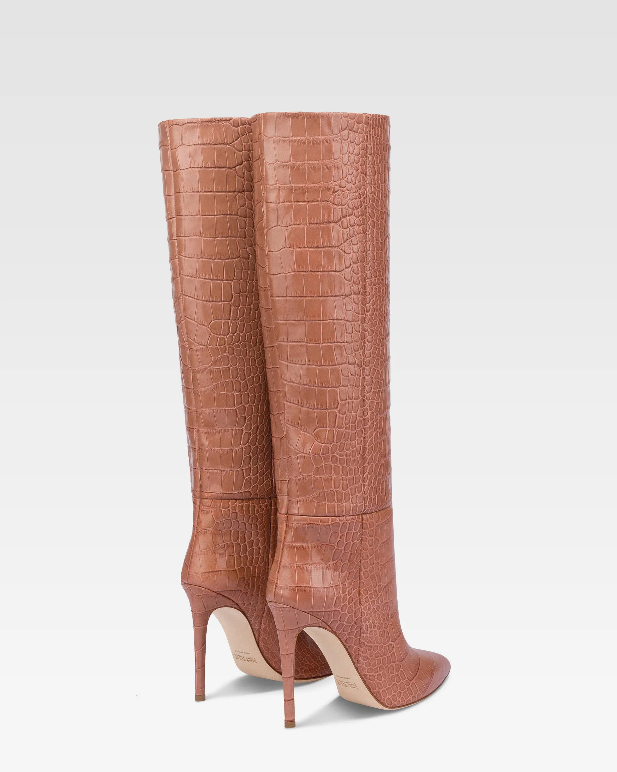 Pointed knee-high boots in Texas pink soft croco-embossed leather - Image 3