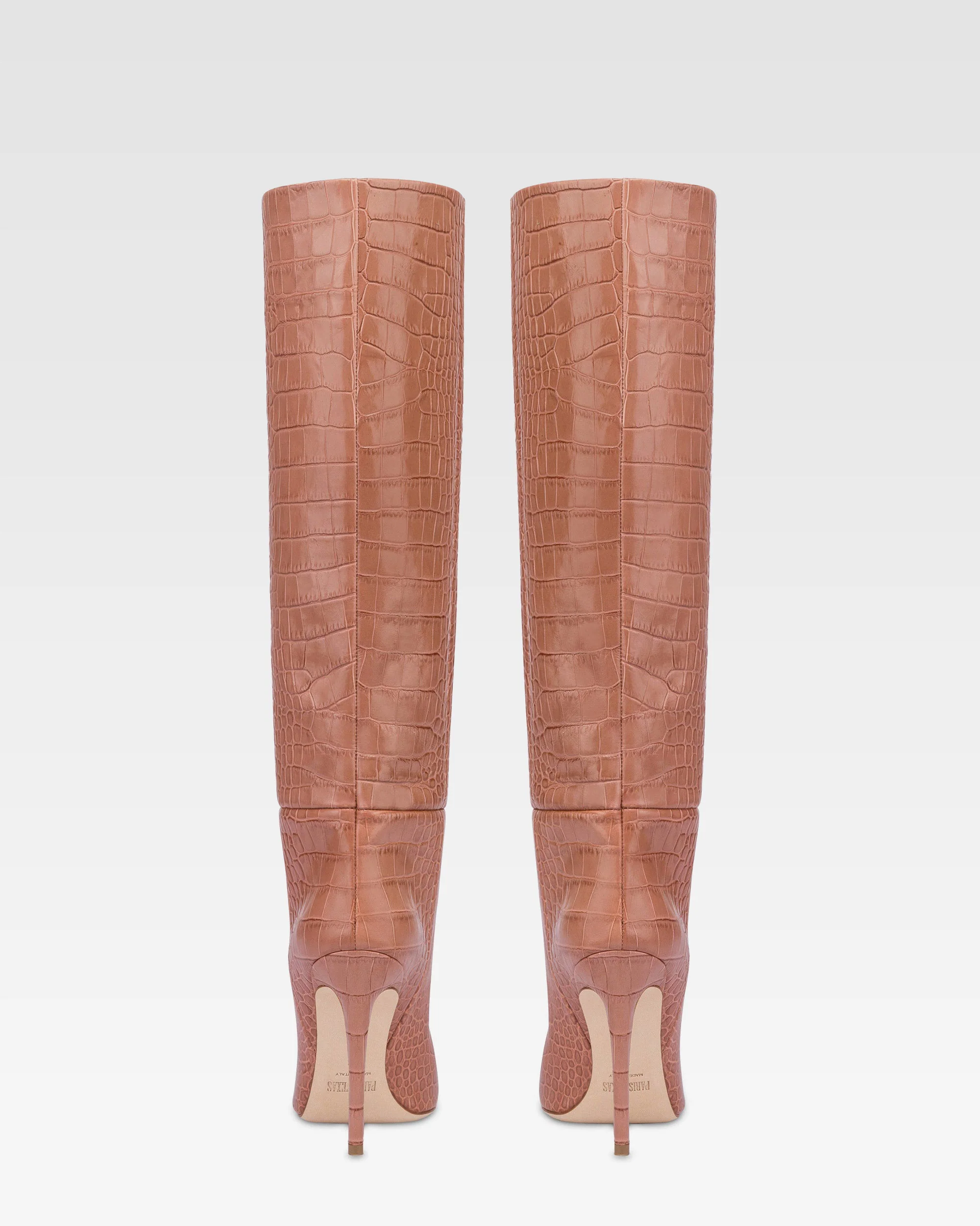 Pointed knee-high boots in Texas pink soft croco-embossed leather - Image 4