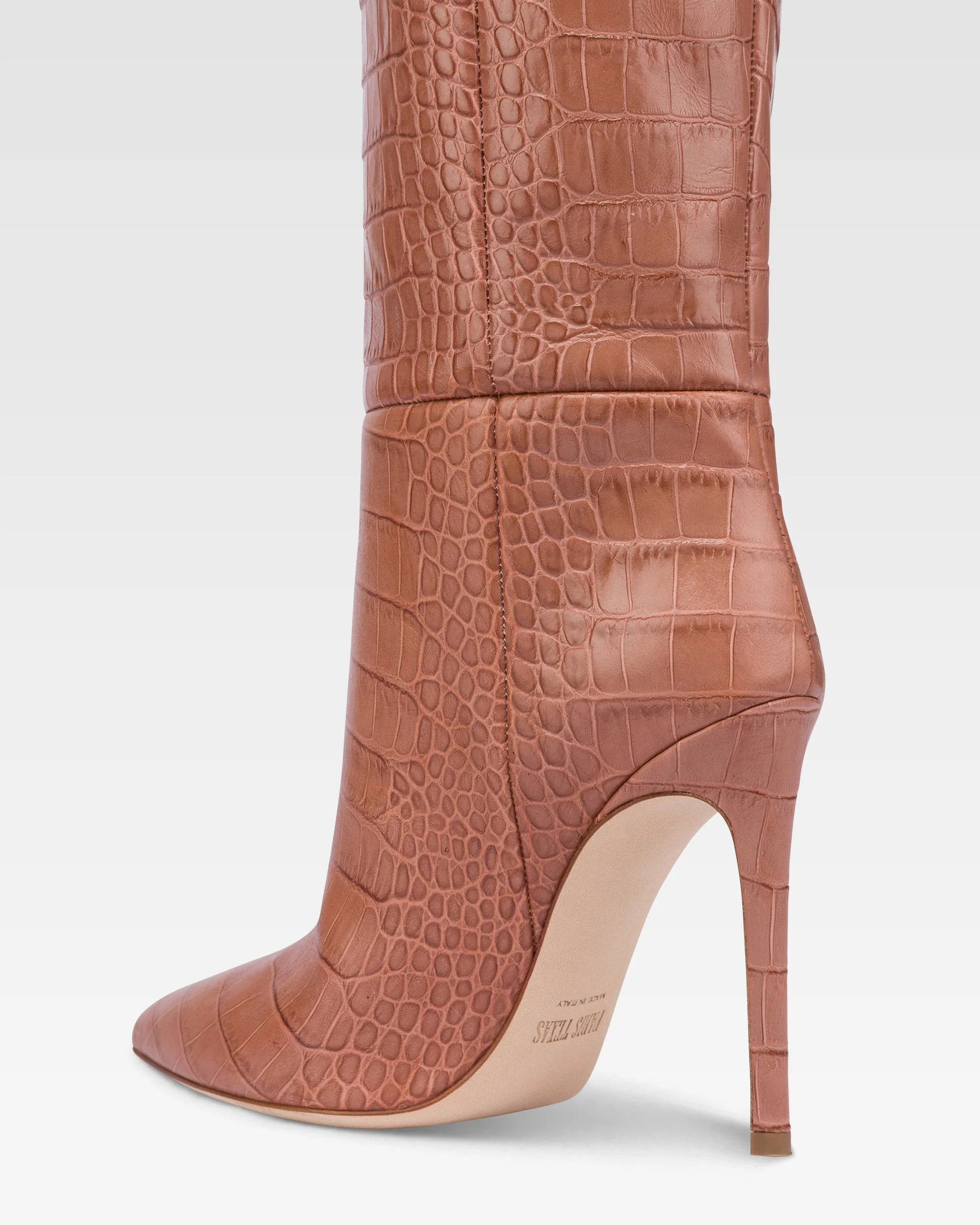 Pointed knee-high boots in Texas pink soft croco-embossed leather - Image 5