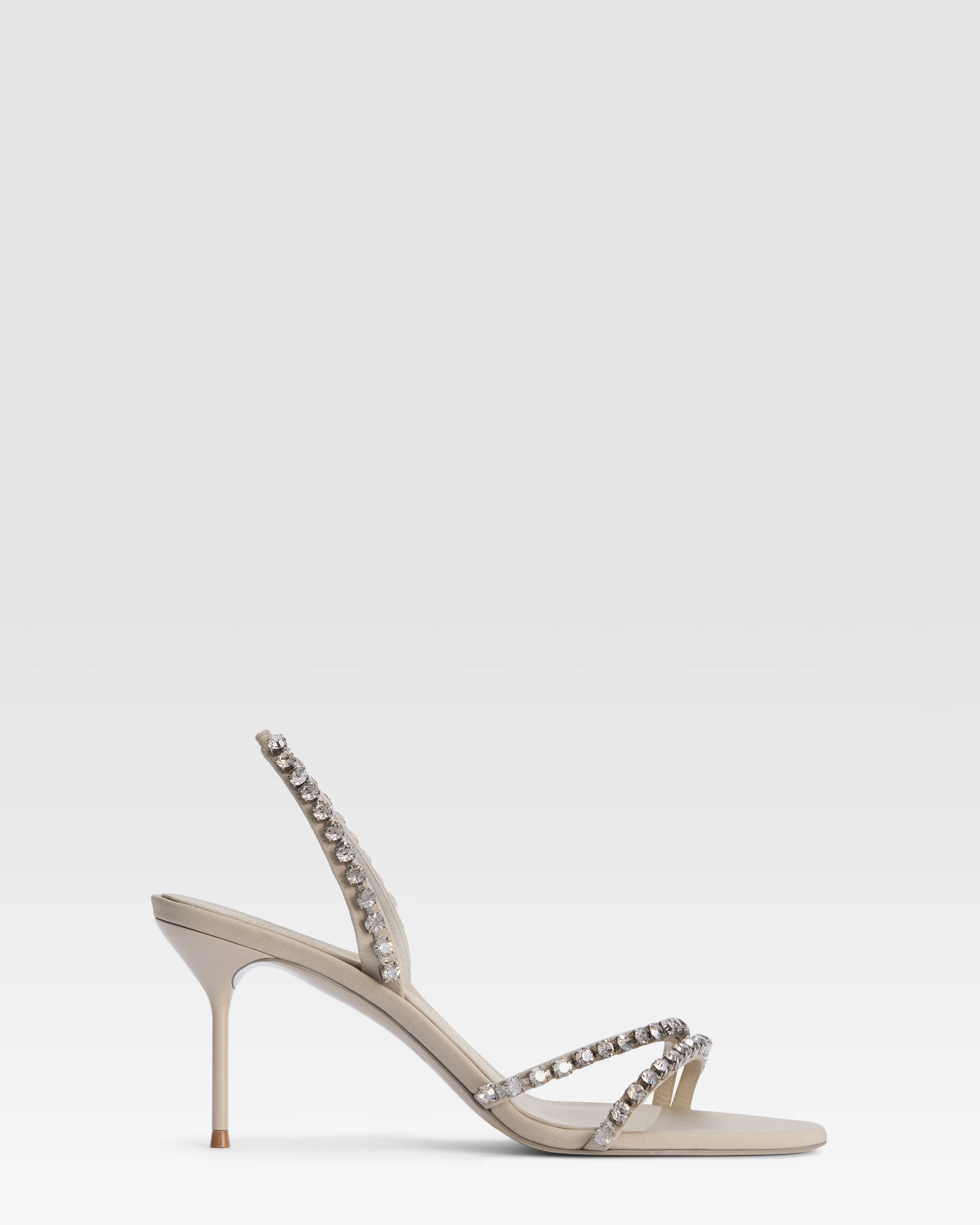 Crepe satin slingback sandal with embroidered studs