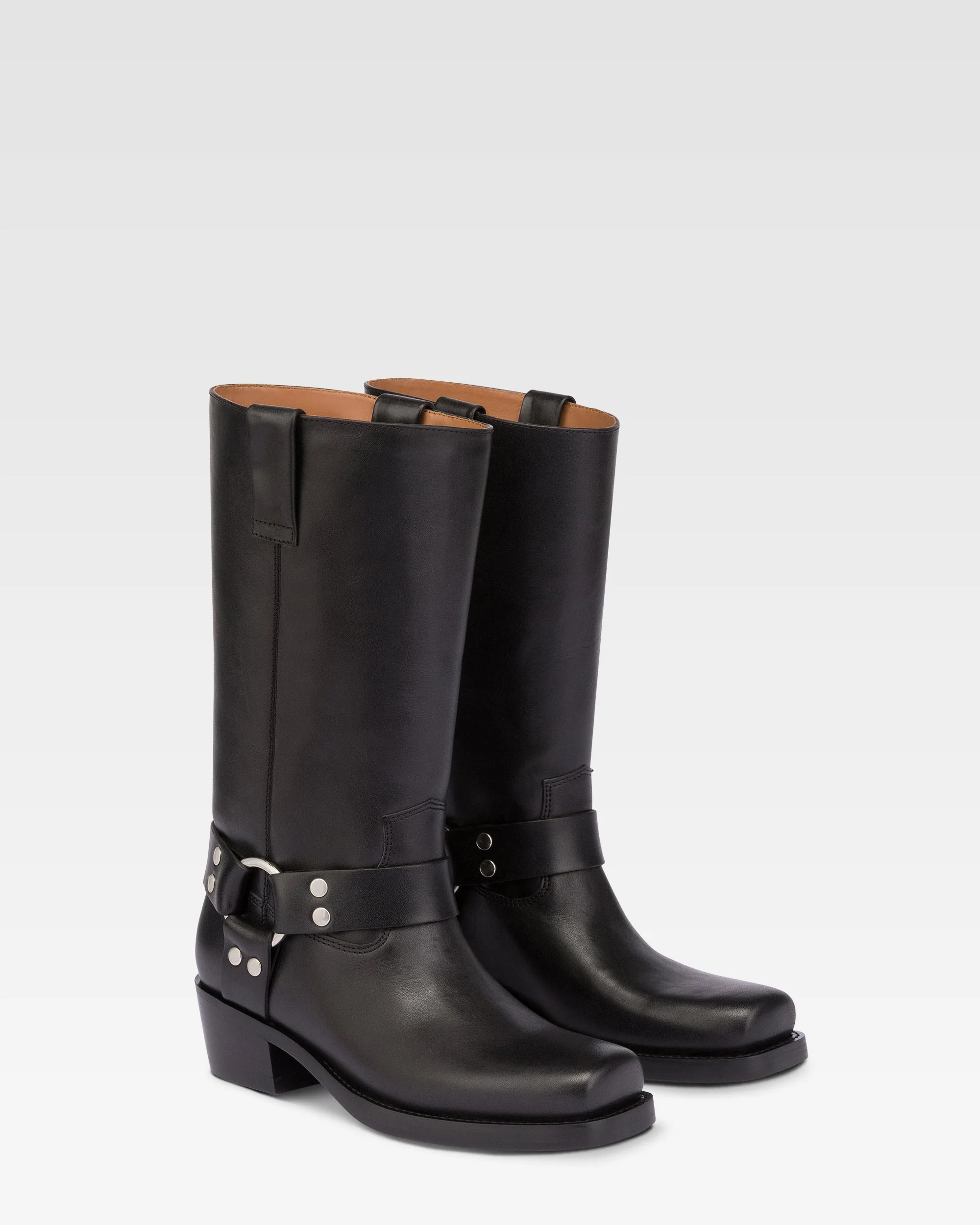 Square-toe boots in smooth black leather - Image 2