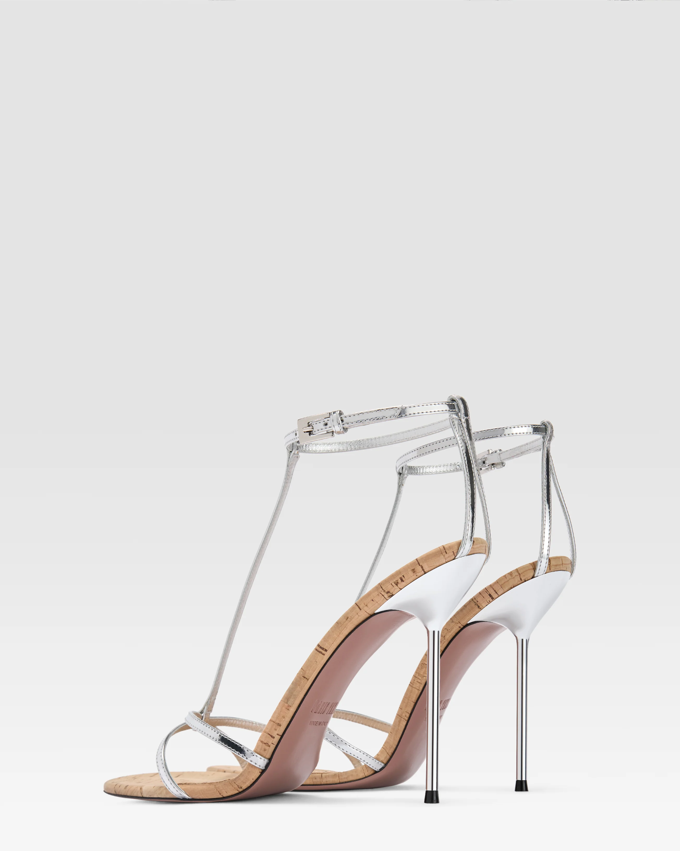 T-STRAP SANDAL IN METALLIC MIRROR-EFFECT LEATHER AND CORK - Image 3