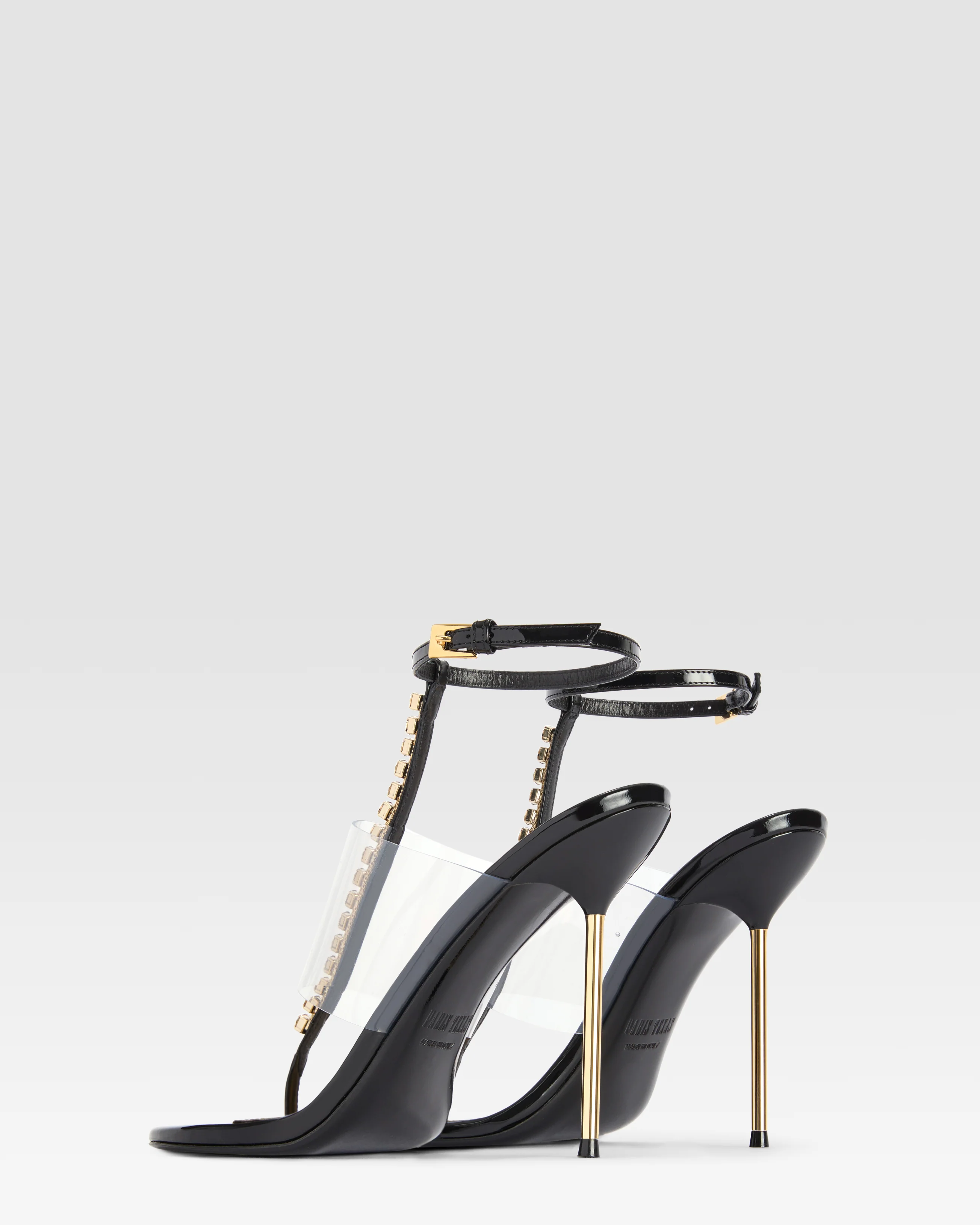 Patent leather and PVC T-strap sandal with embroidered studs - Image 3