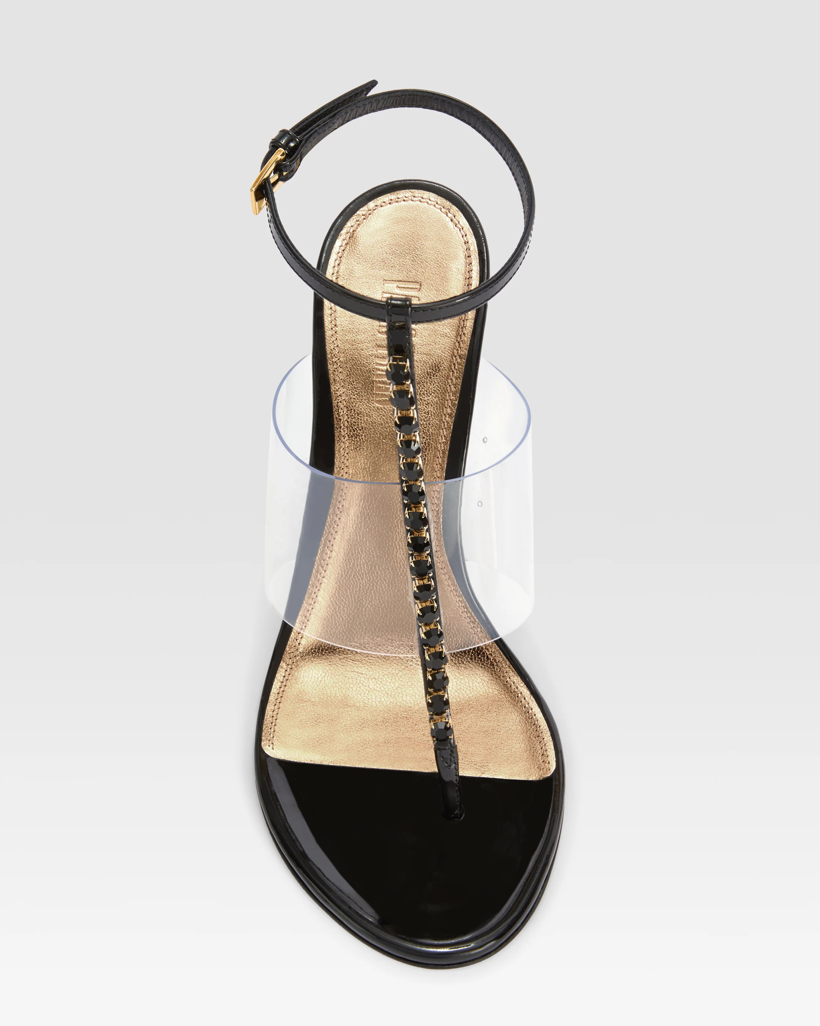Patent leather and PVC T-strap sandal with embroidered studs - Image 5