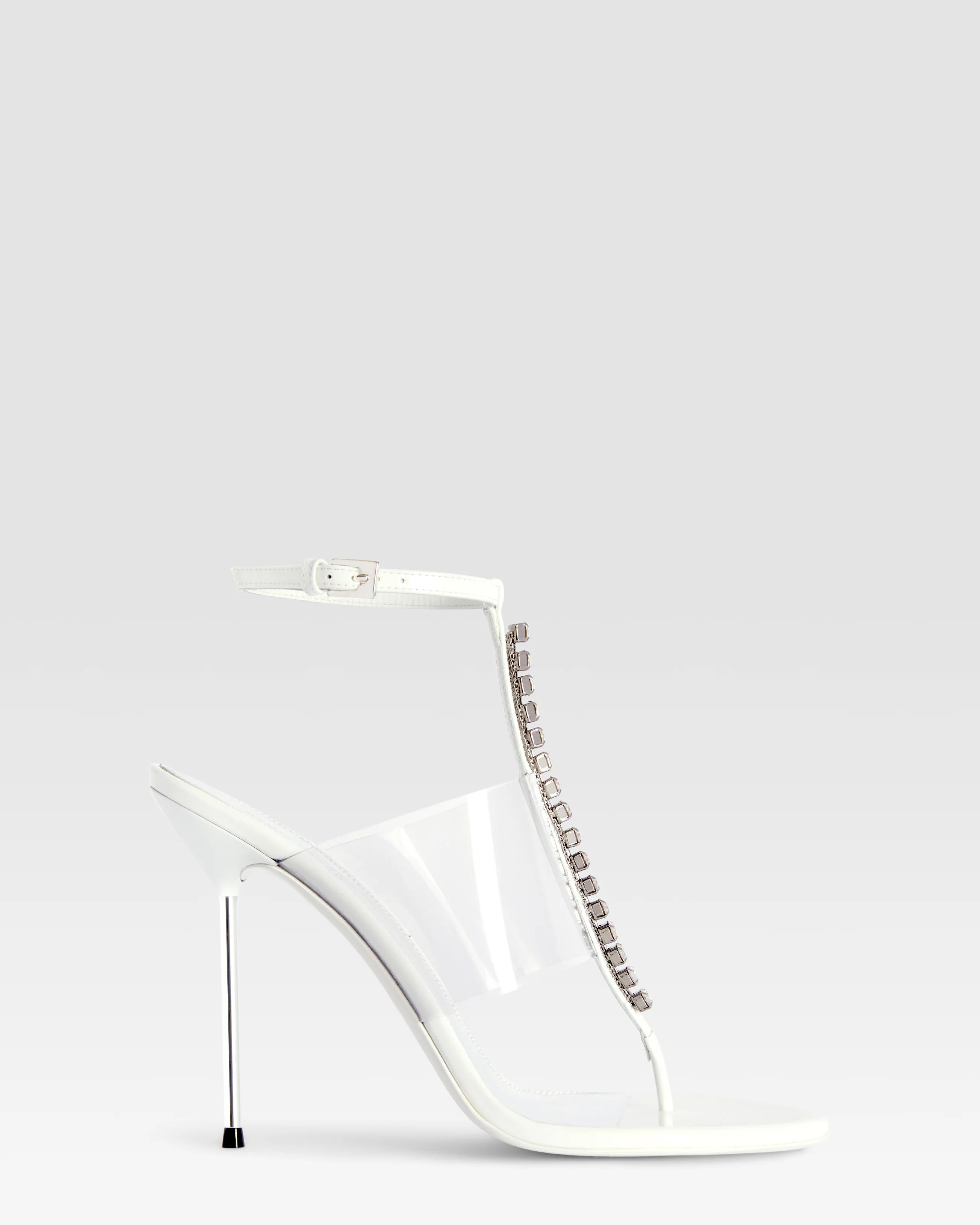 Patent leather and PVC T-strap sandal with embroidered studs