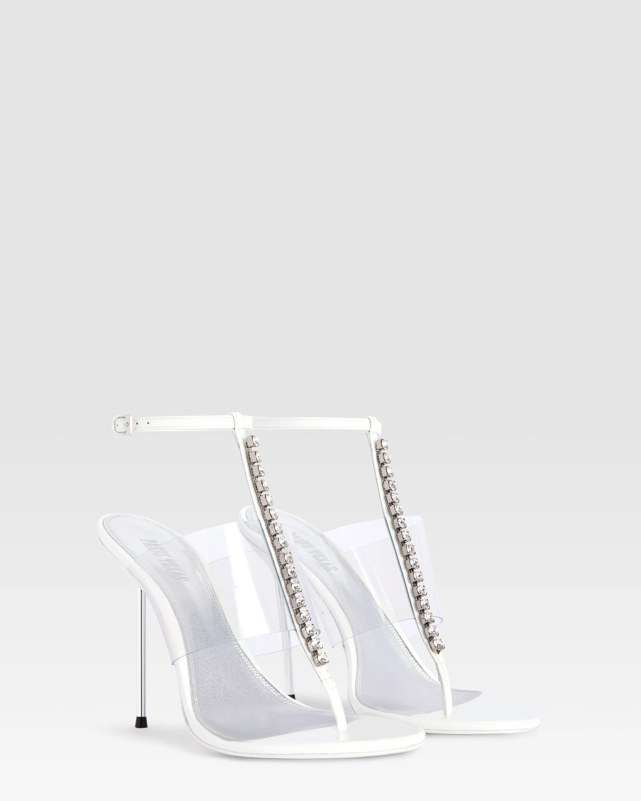 Patent leather and PVC T-strap sandal with embroidered studs - Image 2