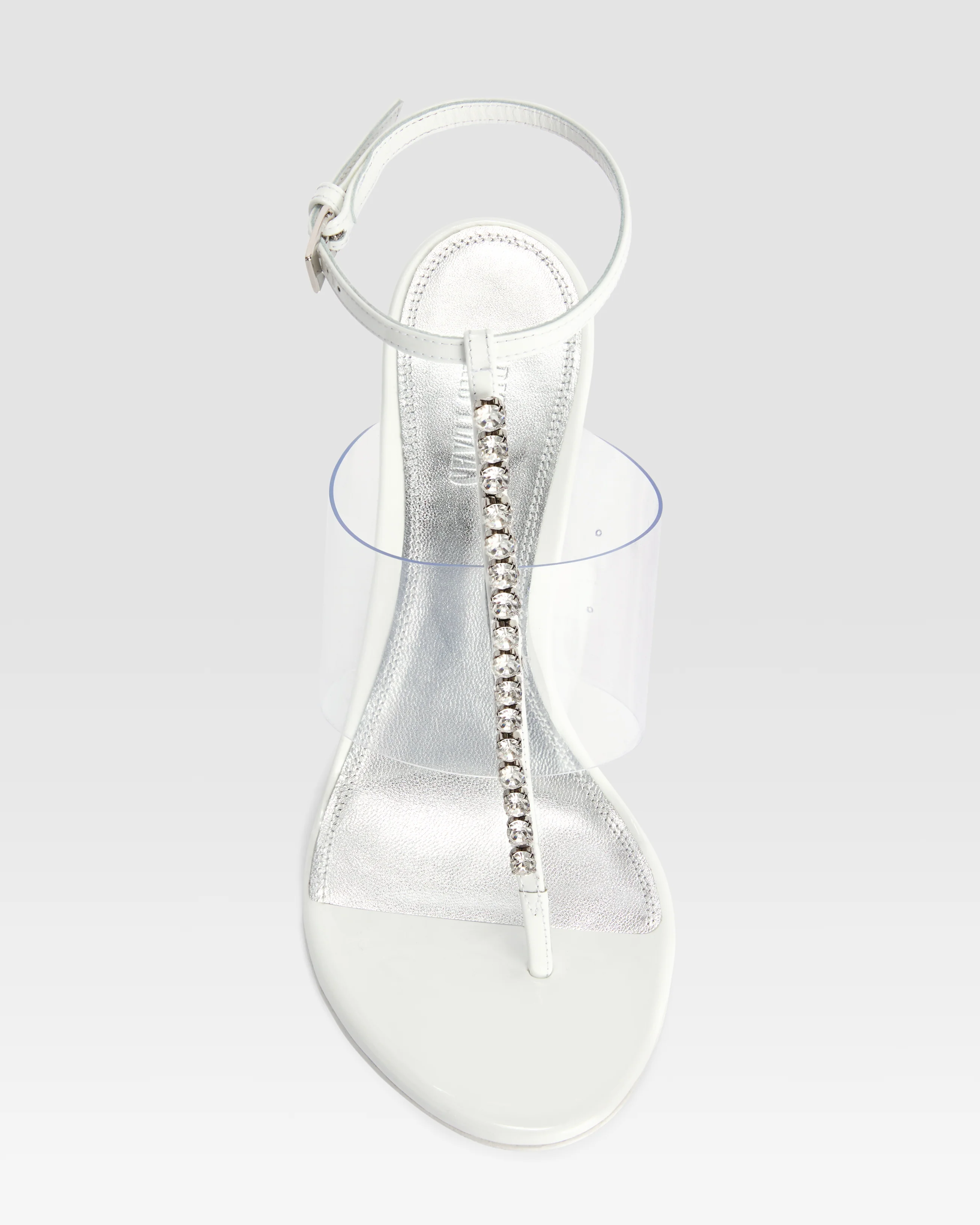 Patent leather and PVC T-strap sandal with embroidered studs - Image 5