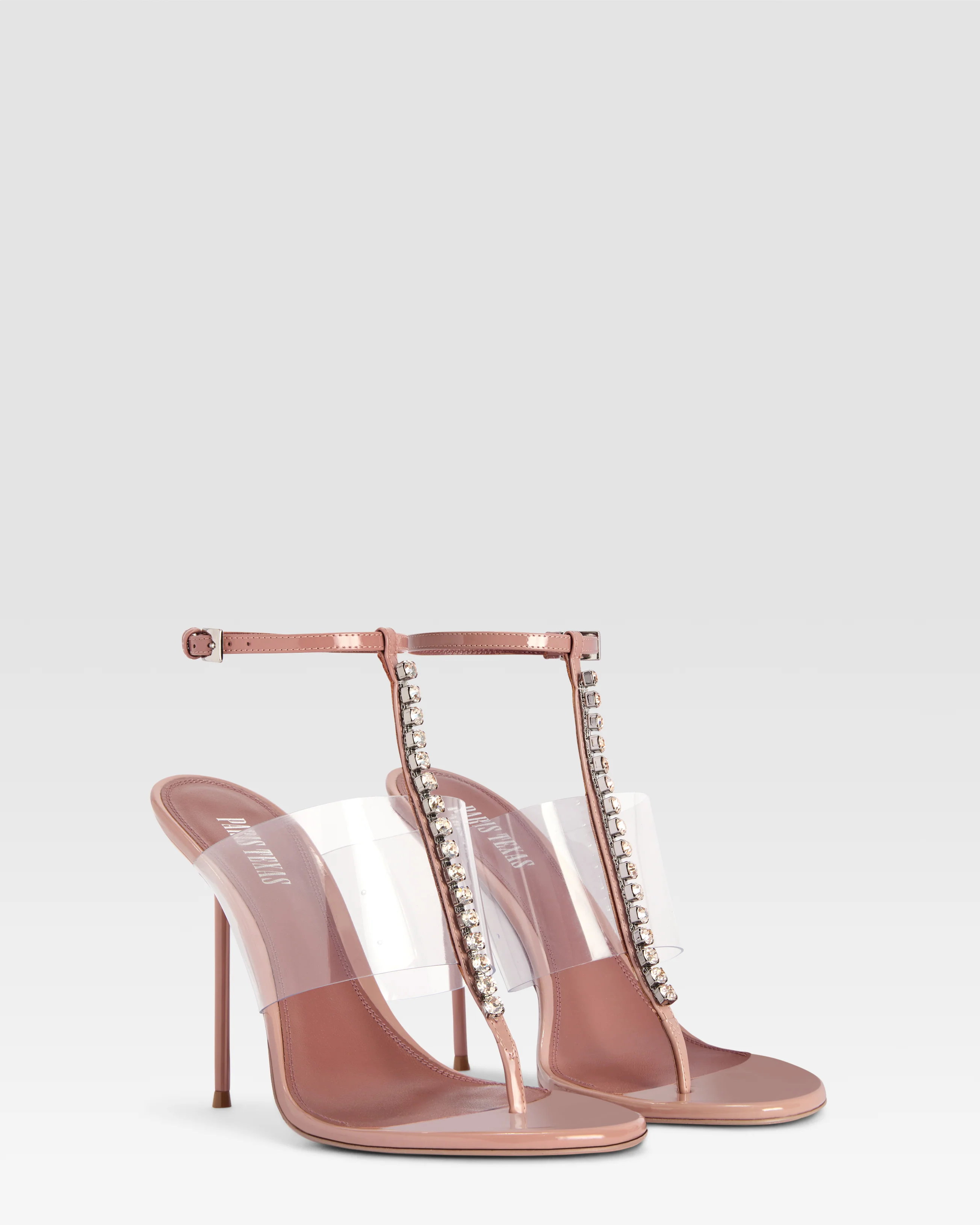 Patent leather and PVC T-strap sandal with embroidered studs - Image 2