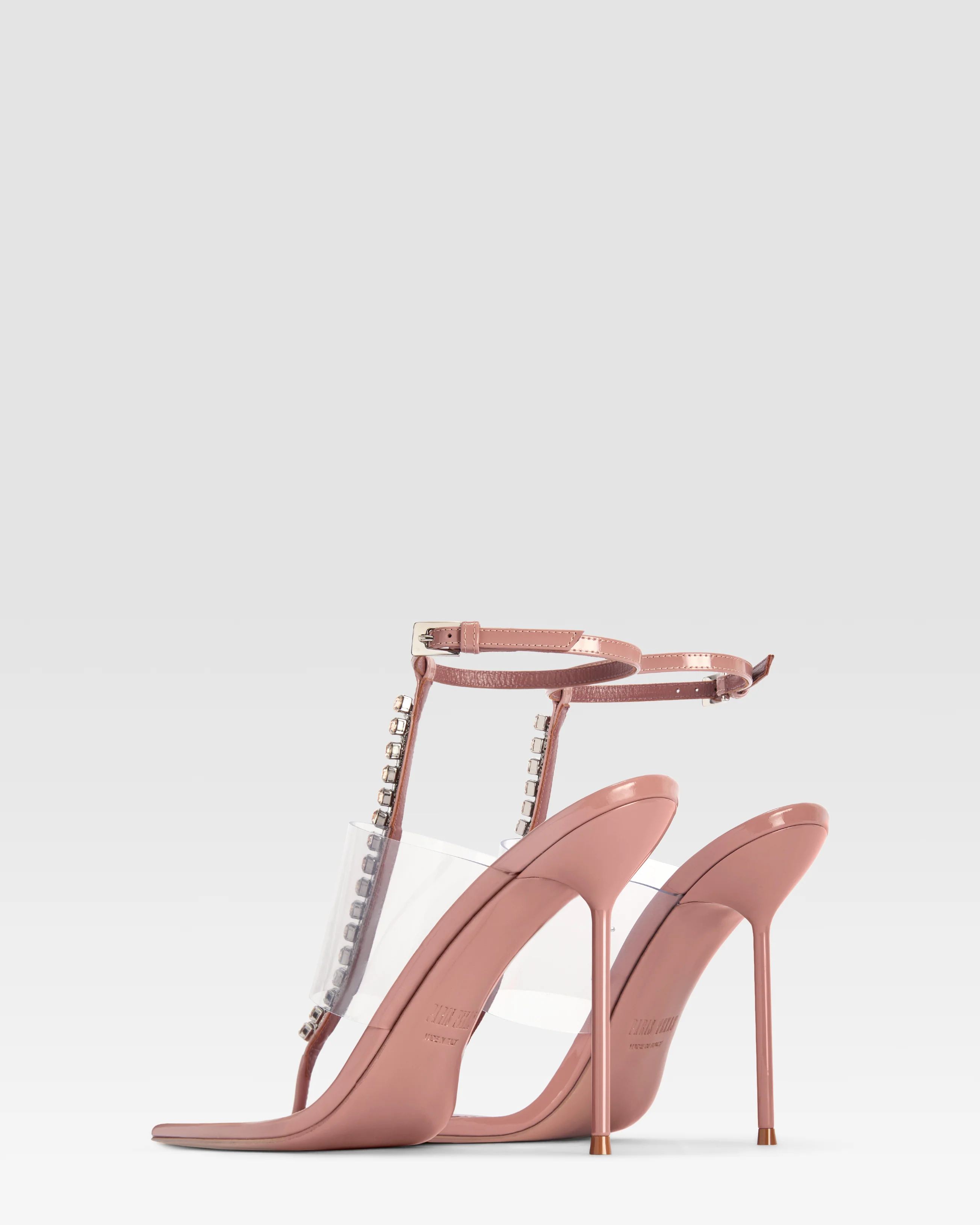 Patent leather and PVC T-strap sandal with embroidered studs - Image 3