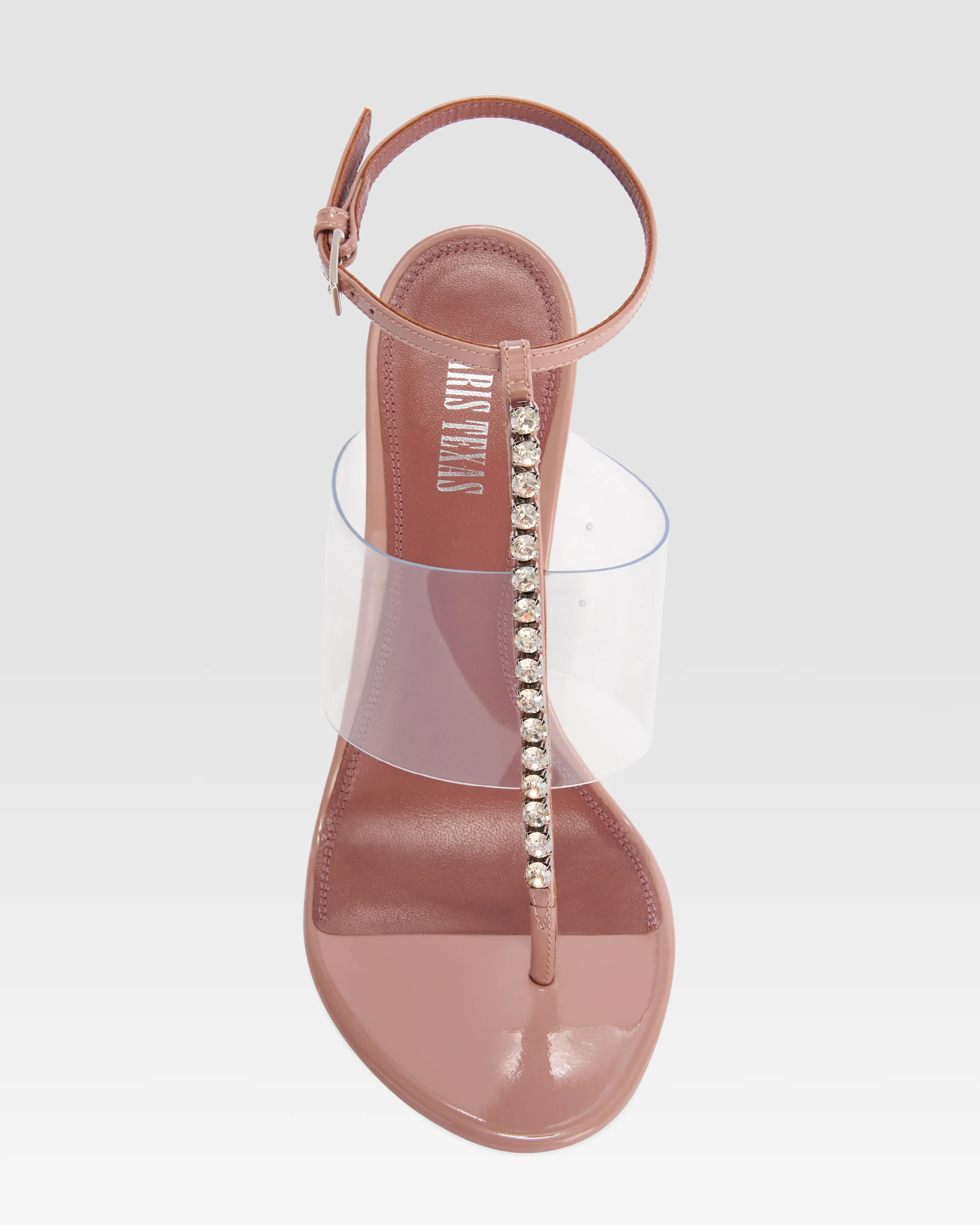 Patent leather and PVC T-strap sandal with embroidered studs - Image 5