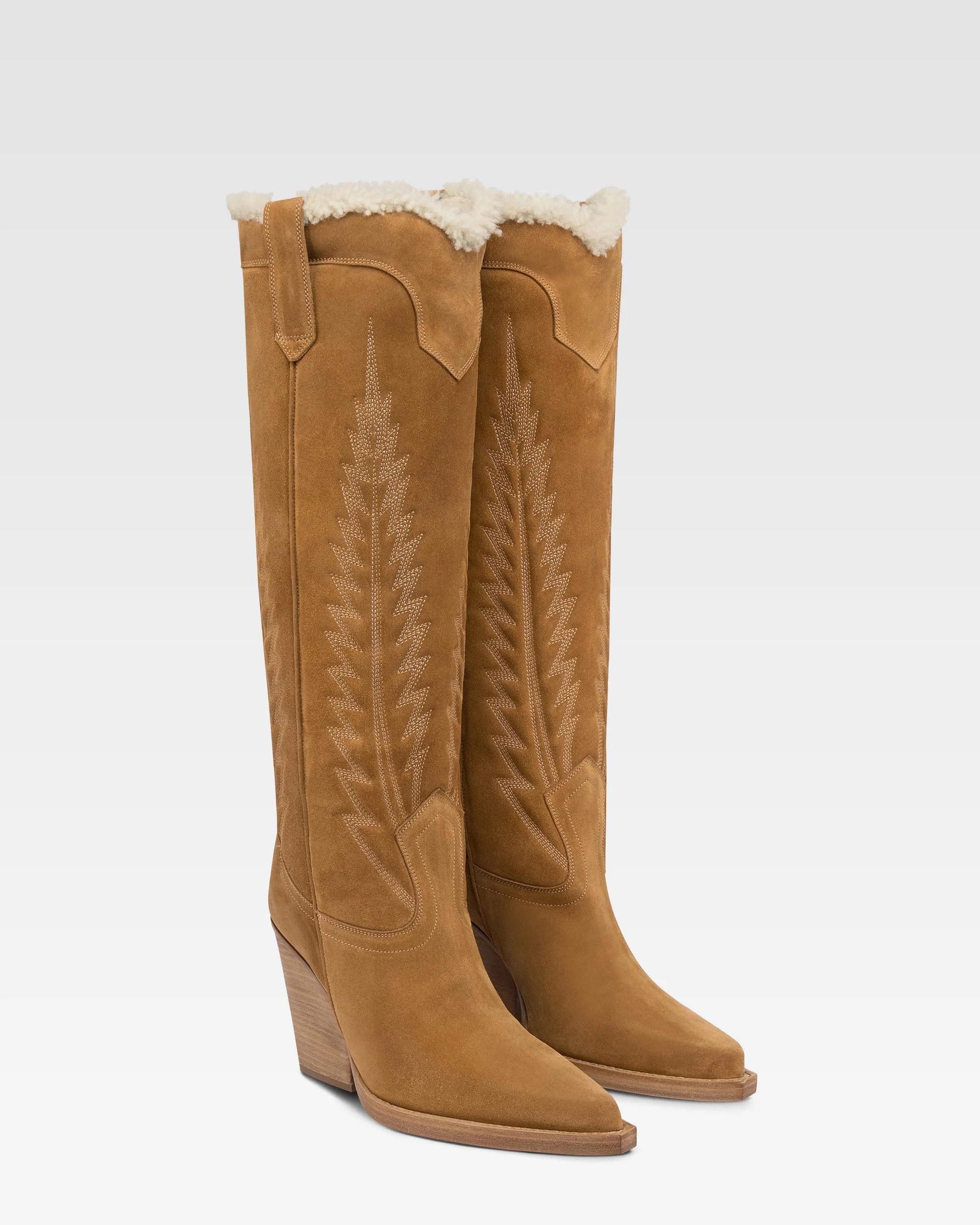 Texan boots in beige calf suede leather. - Image 2