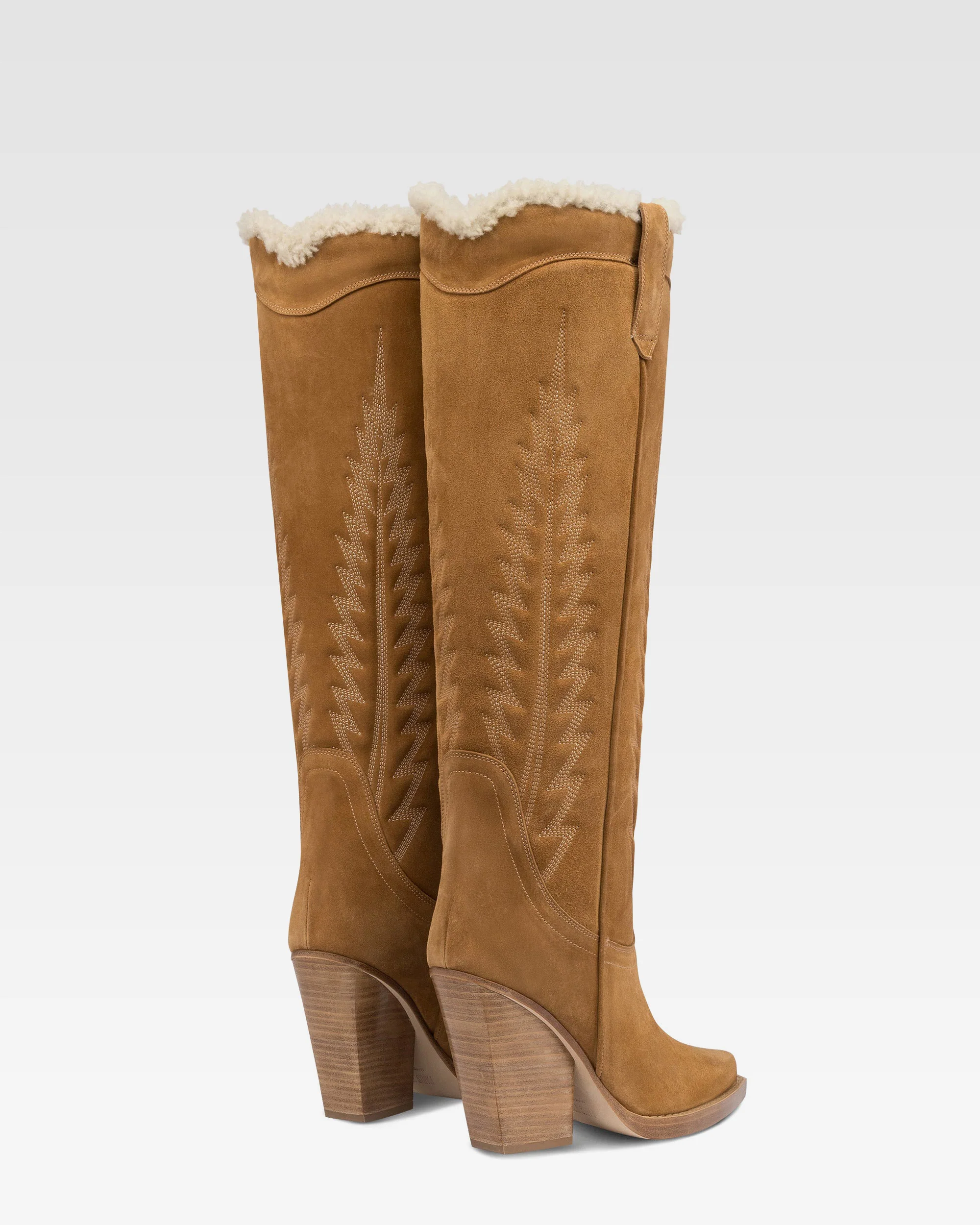 Texan boots in beige calf suede leather. - Image 3