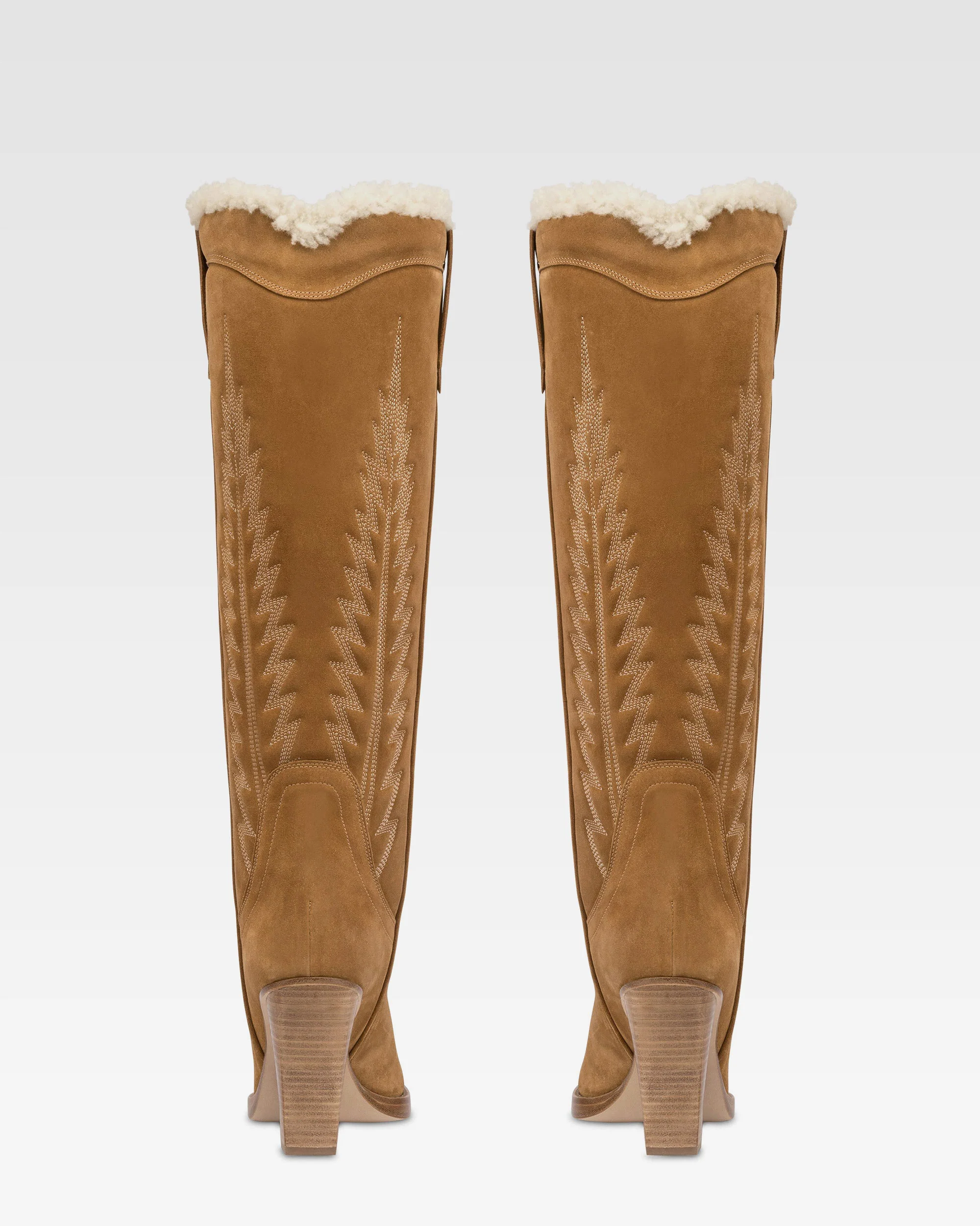 Texan boots in beige calf suede leather. - Image 4