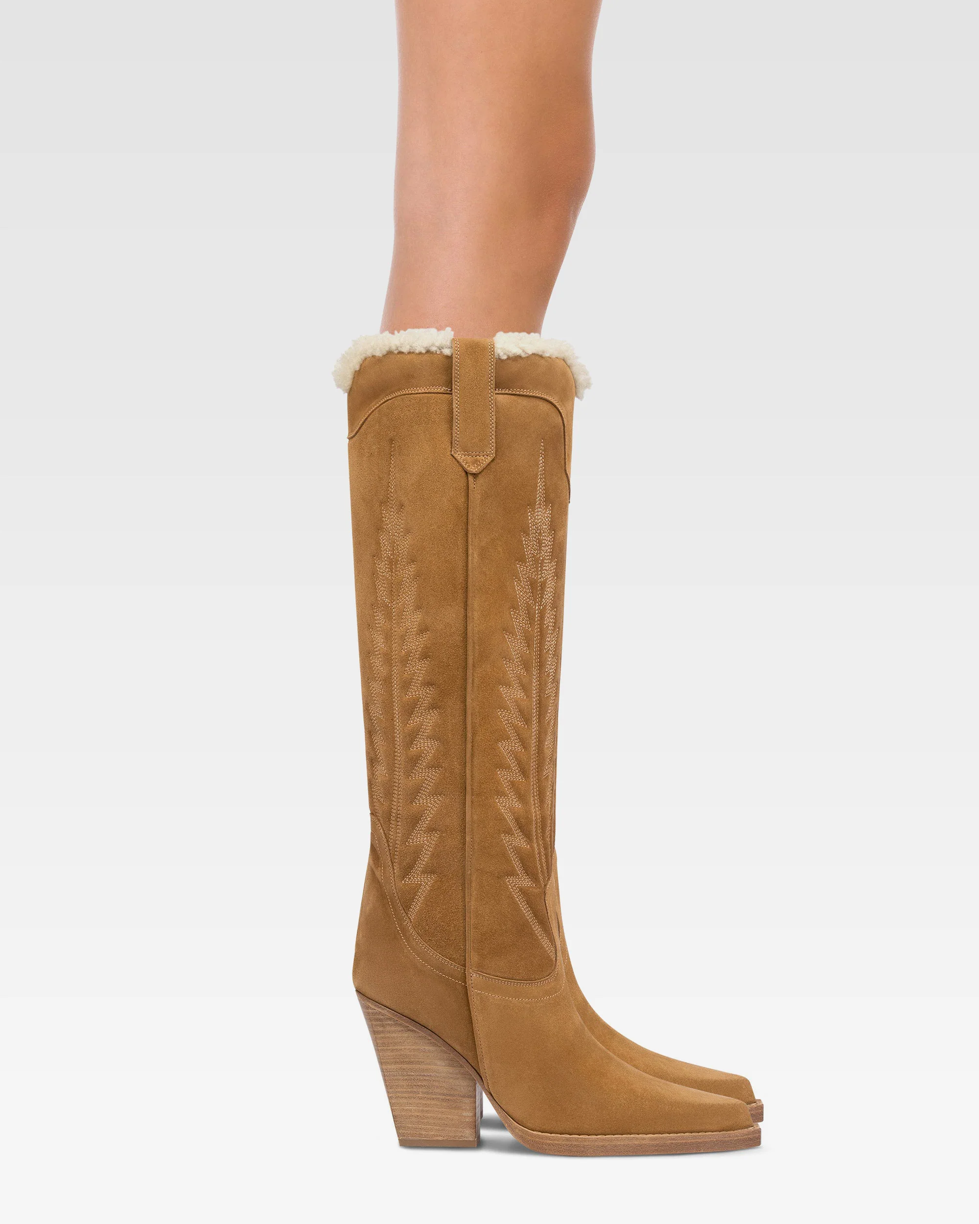Texan boots in beige calf suede leather. - Image 6